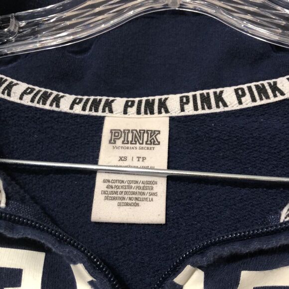 Victoria’s Secret Pink Women XS Extra Small Navy White Zip Oversized Pullover - Picture 3 of 4
